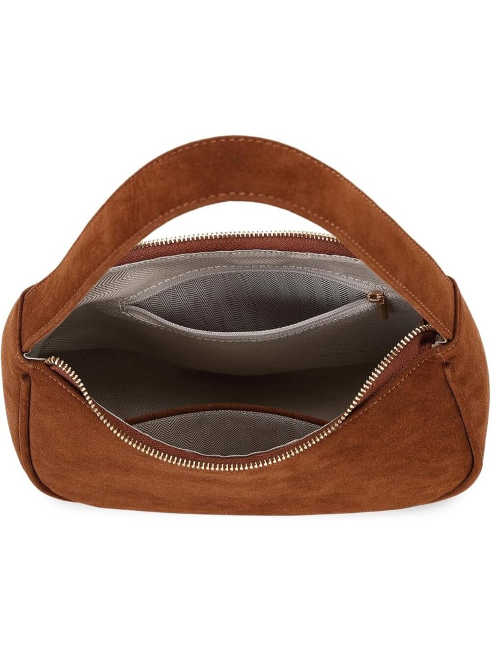 Women's Suede Brown Zipper Tote Handbag Mini Shoulder Imported Clutch Purses - Picture 6 of 7